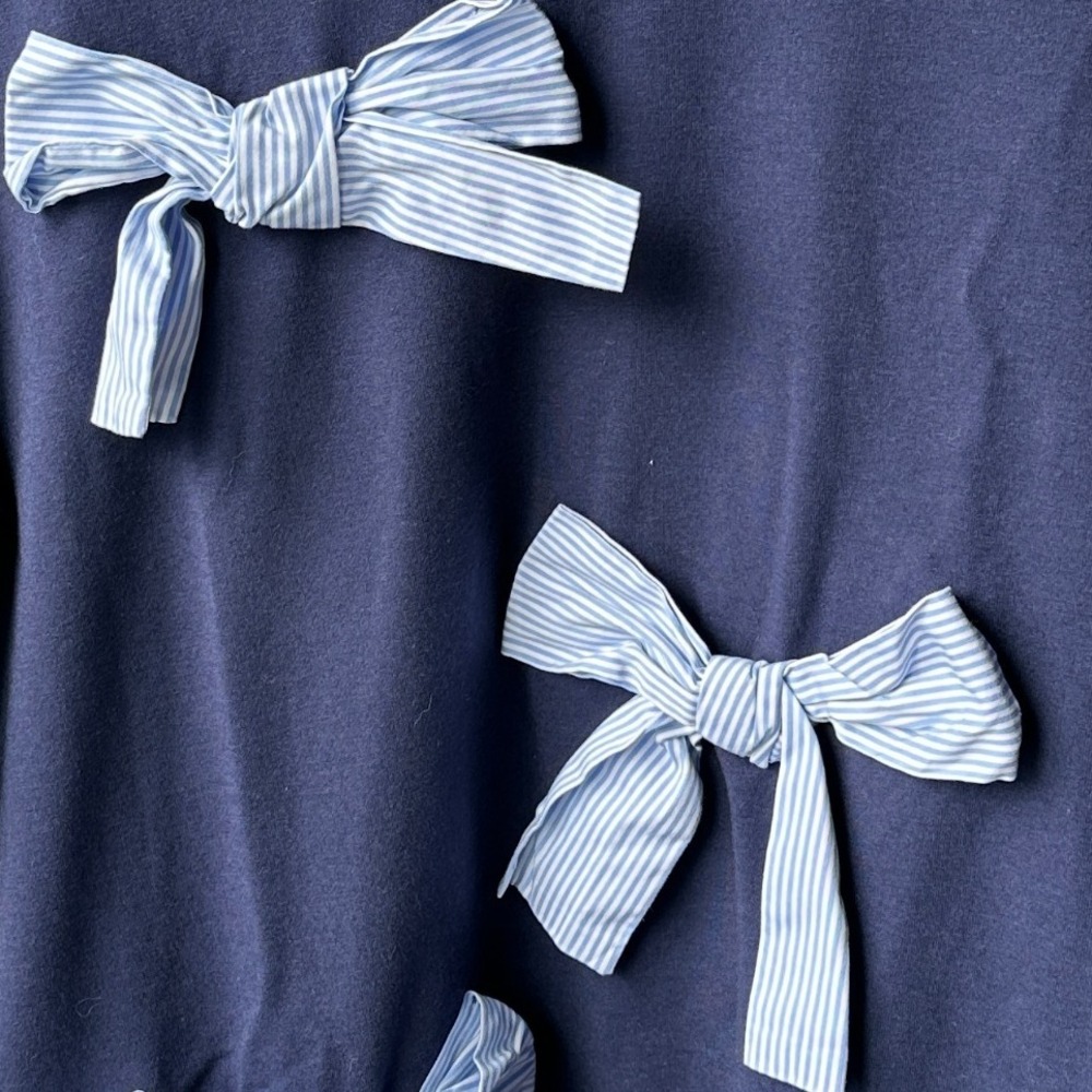 Halogen Sweatshirt  Blue Stripe Bows Medium‎ Coquette Chic Cozy NWOT - Picture 5 of 9